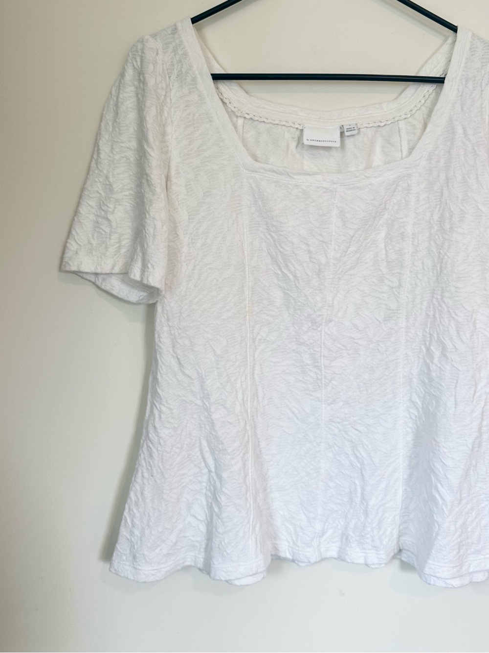 Anthropologie Ett:Twa Wesley White Textured Square-Neck Short Sleeve Top - Large - Picture 6 of 6